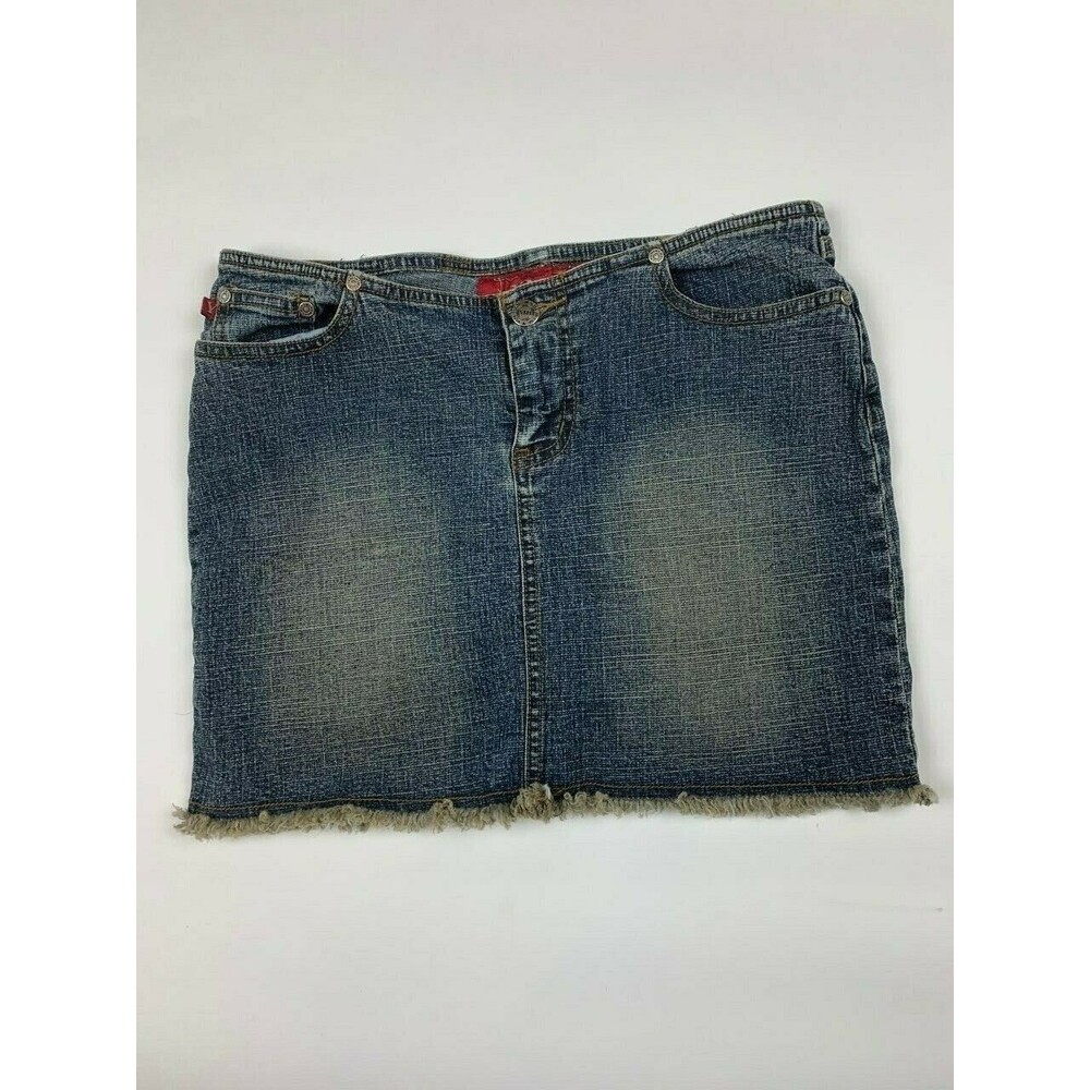 YMI Womens Juniors Size 7 Denim Skirt Zip Front frayed Hem EUC